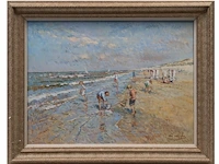 Niek van der plas (1954), children on the beach, oil on canvas 60 x 80 cm. (23.62 x 31 1/2 in.), frame: 77 x 97 cm. (30.30 x 38.18 in.) - afbeelding 2 van  6