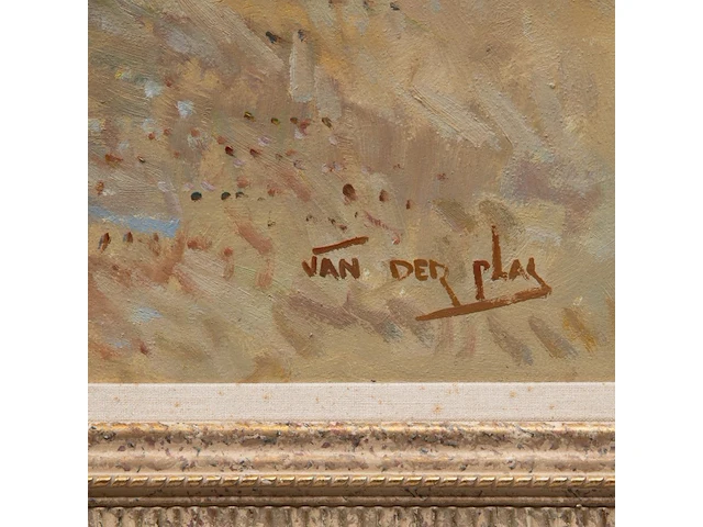 Niek van der plas (1954), children on the beach, oil on canvas 60 x 80 cm. (23.62 x 31 1/2 in.), frame: 77 x 97 cm. (30.30 x 38.18 in.) - afbeelding 4 van  6