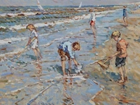 Niek van der plas (1954), children on the beach, oil on canvas 60 x 80 cm. (23.62 x 31 1/2 in.), frame: 77 x 97 cm. (30.30 x 38.18 in.) - afbeelding 5 van  6