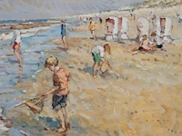 Niek van der plas (1954), children on the beach, oil on canvas 60 x 80 cm. (23.62 x 31 1/2 in.), frame: 77 x 97 cm. (30.30 x 38.18 in.) - afbeelding 6 van  6