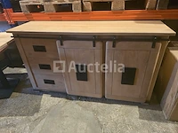 Nieuw massief houten dressoir met houten schuifdeuren 200x45x90cm - afbeelding 1 van  1