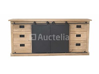 Nieuw massief houten dressoir met metalen deur 180x45x90cm - afbeelding 1 van  1