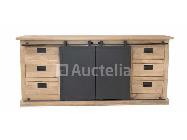 Nieuw massief houten dressoir met metalen deur 200x45x90cm - afbeelding 1 van  1