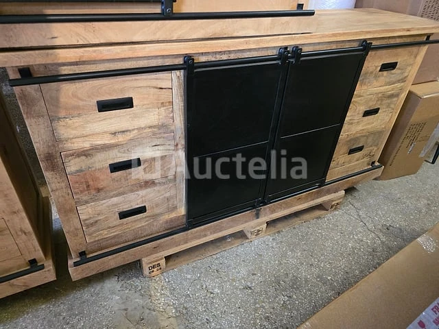 Nieuw massief houten dressoir met metalen deur 200x45x90cm - afbeelding 1 van  1