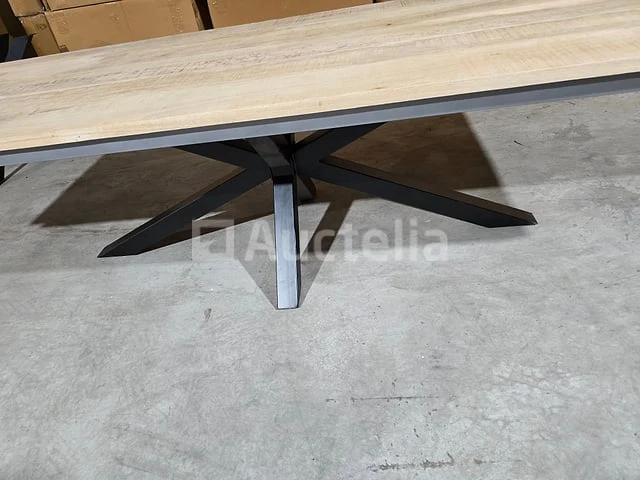 Nieuwe mangohouten tafel 300x100cm matrix metalen poot - afbeelding 1 van  3