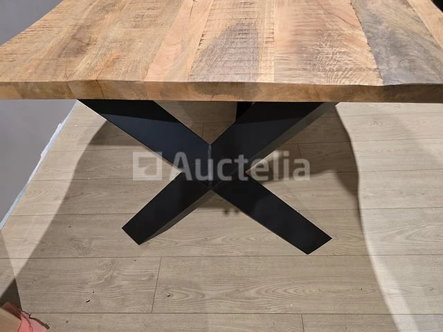 Nieuwe massief houten tafel, onregelmatige randen 200x100x3,8 cm hoogte 77 cm voet x - afbeelding 2 van  2