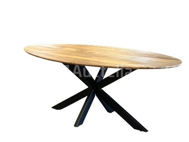 Nieuwe ovale massief houten tafel 210x100x3cm hoogte 77cm - afbeelding 2 van  3