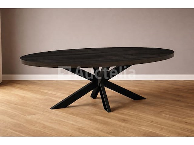 Nieuwe ovale tafel van massief zwart mangohout 160x90x76cm - afbeelding 1 van  1