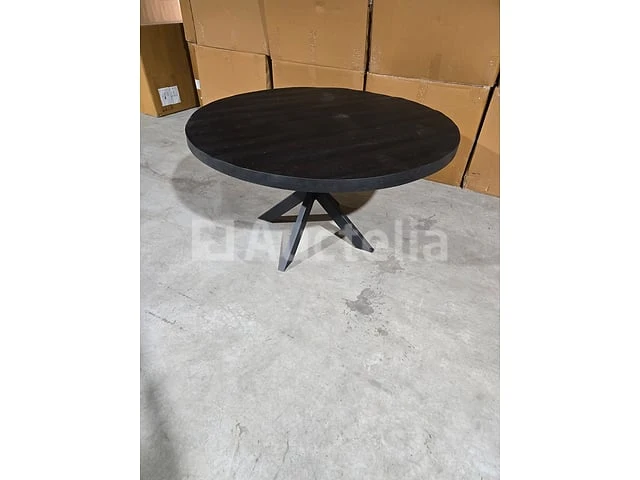 Nieuwe ronde tafel massief hout zwart 150x6x77cm - afbeelding 1 van  3