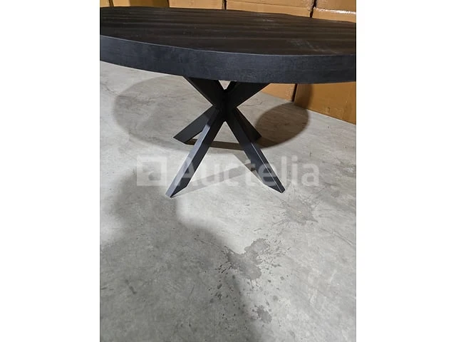 Nieuwe ronde tafel massief hout zwart 150x6x77cm - afbeelding 2 van  3