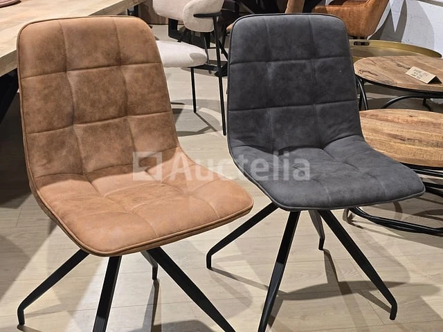 Nieuwe stoel in set bestaande uit 3 grijze microvezelstoelen 3 cognac microvezelstoelen - afbeelding 1 van  1