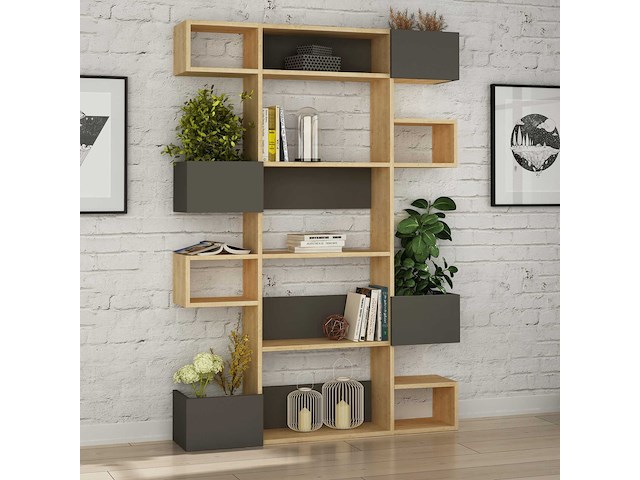 Niho boekenplank | 100% melamine | eiken, antraciet - afbeelding 1 van  4