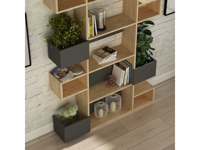 Niho boekenplank | 100% melamine | eiken, antraciet - afbeelding 2 van  4