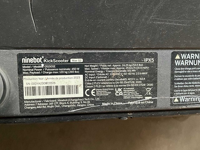 Ninebot 051501e kickscooter max g2 met lader - afbeelding 3 van  13