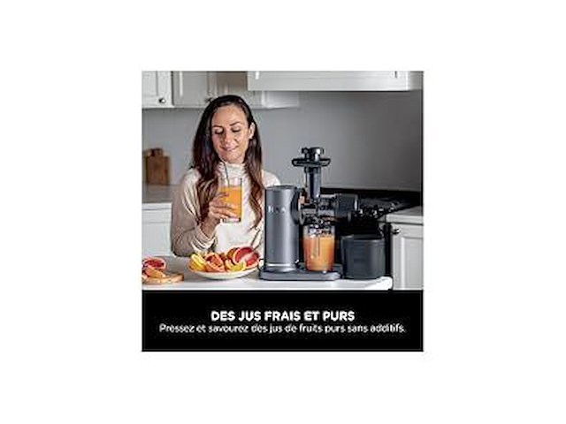 Ninja cold press juicer with 700 ml jug and 1.1l pulp container, make fresh juices, drinks and healthy shots, compact, dishwasher safe and removable parts, grey - afbeelding 2 van  2