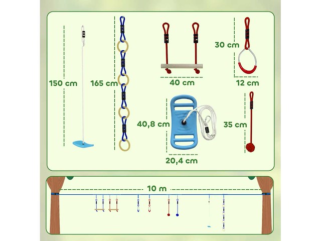Ninja hindernisbaan voor 10 meter volledige zipline kit lading 100 kg - afbeelding 3 van  6