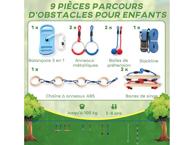 Ninja hindernisbaan voor 10 meter volledige zipline kit lading 100 kg - afbeelding 4 van  6