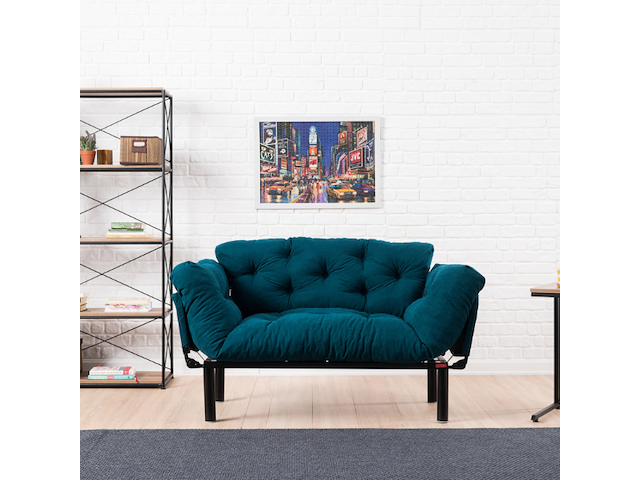 Nitta 2-zits slaapbank | metalen frame | petrolblauw - afbeelding 2 van  7