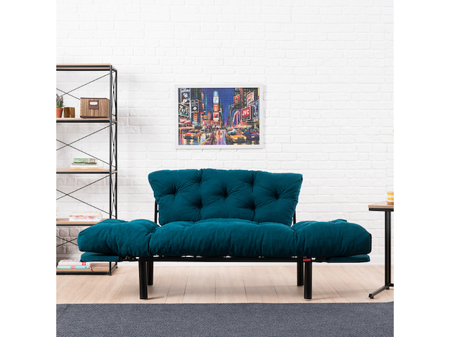 Nitta 2-zits slaapbank | metalen frame | petrolblauw - afbeelding 4 van  7