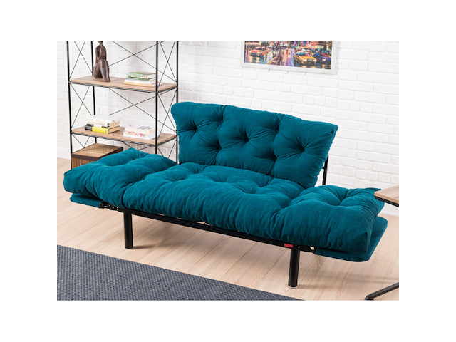 Nitta 2-zits slaapbank | metalen frame | petrolblauw - afbeelding 6 van  7