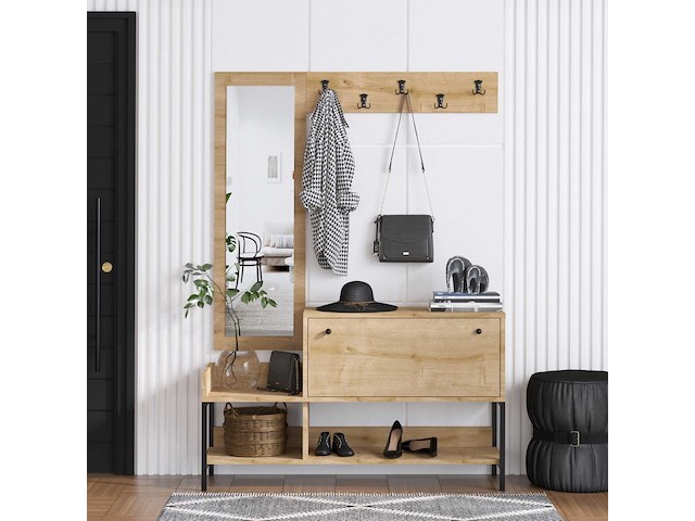 Nonso schoenenkast | 100% melamine | saffier eiken - afbeelding 1 van  4