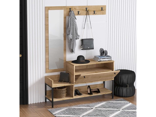 Nonso schoenenkast | 100% melamine | saffier eiken - afbeelding 3 van  4