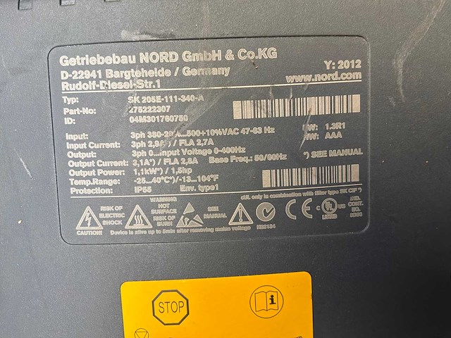 Nord drivesystems sk 92372azd-90sh/4 motorreductie met frequentieregelaar - afbeelding 8 van  8