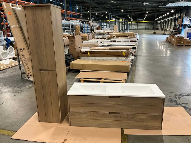 Oak4u badkamerkast met wastafel kolomkast en spiegel - afbeelding 1 van  11