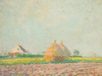 Octave soudan (1872-1948), rural landscape with haystacks, oil on canvas 55 x 70 cm. (21.64 x 27.55 in.), frame: 78.5 x 93.5 cm. (30.91 x 36.81 in.)