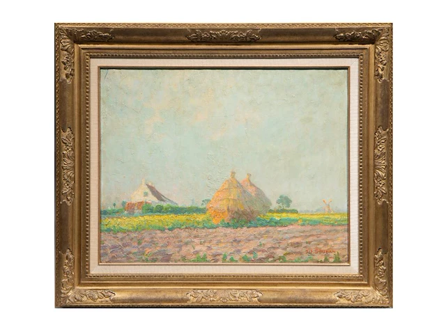 Octave soudan (1872-1948), rural landscape with haystacks, oil on canvas 55 x 70 cm. (21.64 x 27.55 in.), frame: 78.5 x 93.5 cm. (30.91 x 36.81 in.) - afbeelding 2 van  5