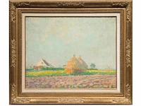 Octave soudan (1872-1948), rural landscape with haystacks, oil on canvas 55 x 70 cm. (21.64 x 27.55 in.), frame: 78.5 x 93.5 cm. (30.91 x 36.81 in.) - afbeelding 2 van  5