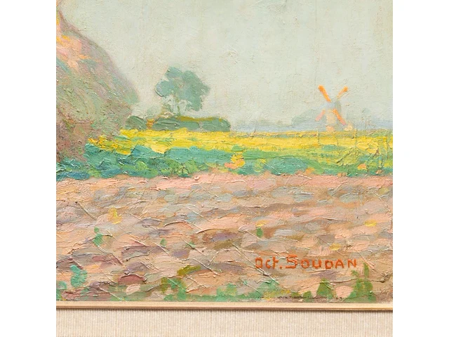 Octave soudan (1872-1948), rural landscape with haystacks, oil on canvas 55 x 70 cm. (21.64 x 27.55 in.), frame: 78.5 x 93.5 cm. (30.91 x 36.81 in.) - afbeelding 4 van  5