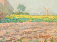 Octave soudan (1872-1948), rural landscape with haystacks, oil on canvas 55 x 70 cm. (21.64 x 27.55 in.), frame: 78.5 x 93.5 cm. (30.91 x 36.81 in.) - afbeelding 4 van  5
