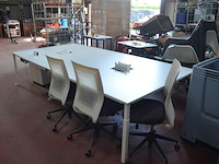 Office bench 4 personen 320x160 cm, 2 rol ladeblokken, 3 bureelstoelen met stoffen zit en pvc rug (54,57,58) - afbeelding 3 van  10