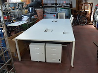 Office bench 4 personen 320x160 cm, 2 rol ladeblokken, 3 bureelstoelen met stoffen zit en pvc rug (54,57,58) - afbeelding 4 van  10