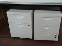 Office bench 4 personen 320x160 cm, 2 rol ladeblokken, 3 bureelstoelen met stoffen zit en pvc rug (54,57,58) - afbeelding 6 van  10