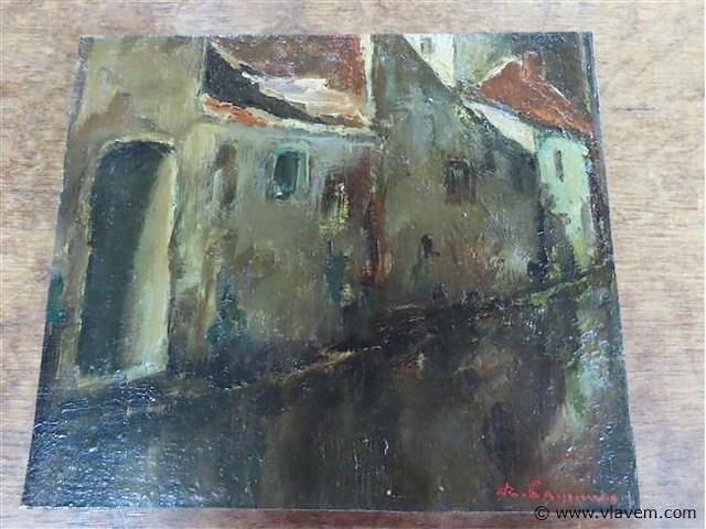 Olie op paneel, gesigneerd, 22,5x26,5cm - afbeelding 2 van  4