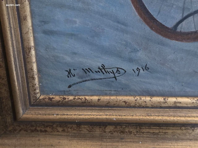 Olieverf op doek h. matthys (1916) draverij met... - afbeelding 2 van  2