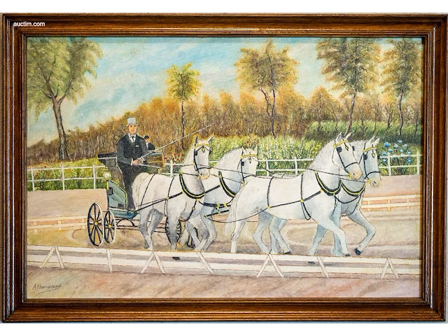 Olieverfschilderij op doek a. hanssens "vierspan... - afbeelding 1 van  2