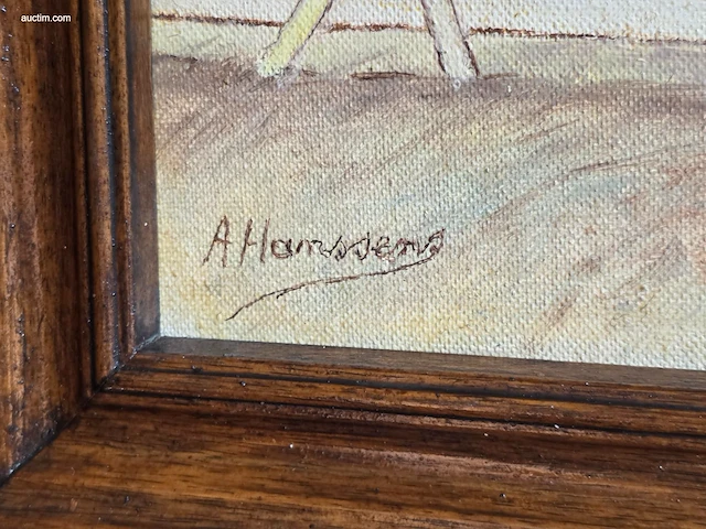 Olieverfschilderij op doek a. hanssens "vierspan... - afbeelding 2 van  2
