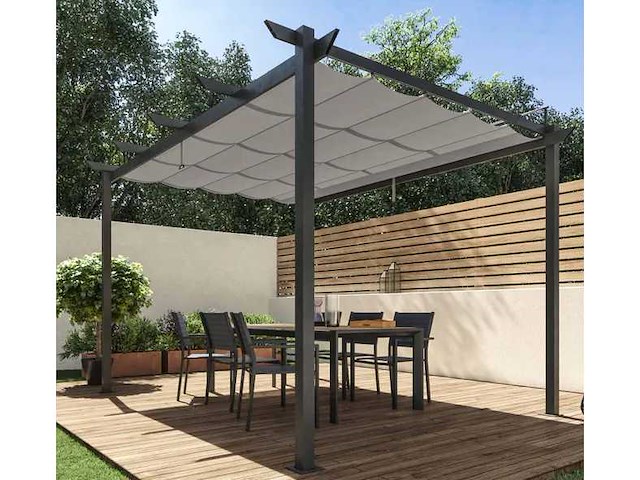 Omega nateriale vrijstaande pergola in antracietgrijs aluminium/canvas, 8,31 m² - afbeelding 4 van  11