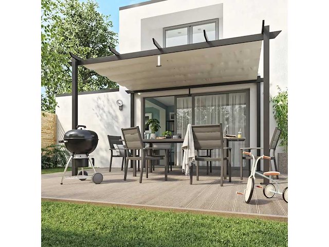 Omega nateriale vrijstaande pergola in antracietgrijs aluminium/canvas, 8,31 m² - afbeelding 7 van  11
