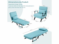 Omgebouwd 1-zitter fauteuilbed, slaapbank, 184 x 60 cm, blauw - afbeelding 2 van  5