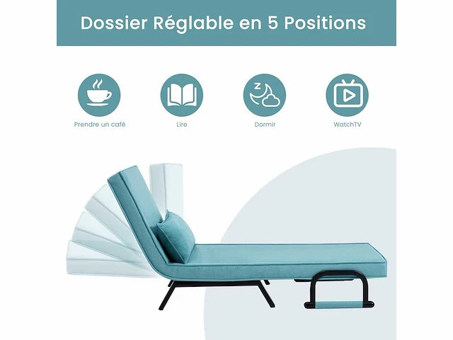 Omgebouwd 1-zitter fauteuilbed, slaapbank, 184 x 60 cm, blauw - afbeelding 4 van  5