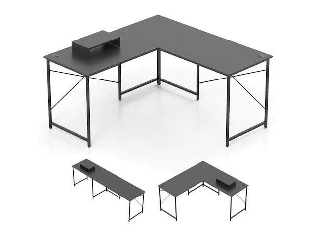 Omkeerbaar l-vormig hoekbureau met computerlaadstation, grijs - afbeelding 1 van  5