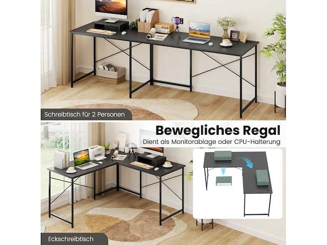 Omkeerbaar l-vormig hoekbureau met computerlaadstation, grijs - afbeelding 2 van  5