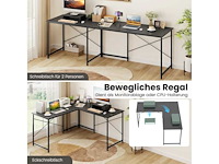 Omkeerbaar l-vormig hoekbureau met computerlaadstation, grijs - afbeelding 2 van  5