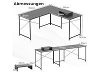 Omkeerbaar l-vormig hoekbureau met computerlaadstation, grijs - afbeelding 3 van  5