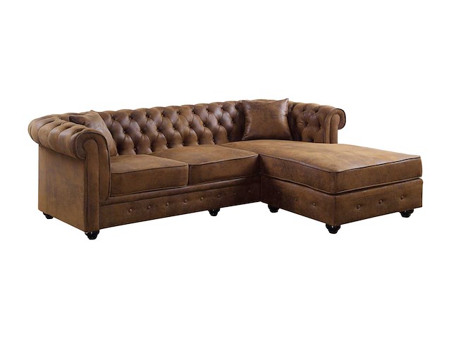Omkeerbare chesterfield corner sofa in distressed microfiber - bruin - afbeelding 3 van  4