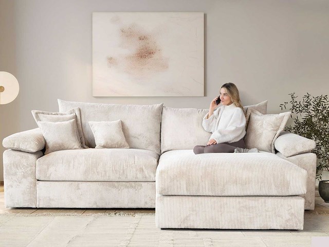 Omkeerbare hoekbank soft&cosy xxl - beige stof met koord - afbeelding 1 van  13